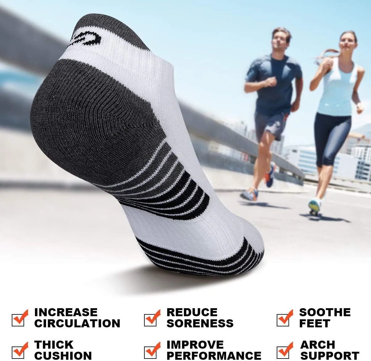 Lapulas Athletic Running Ankle Socks, Low Cut Cushioned Anti-Blister Tab Sports Socks Men Women 6Pairs