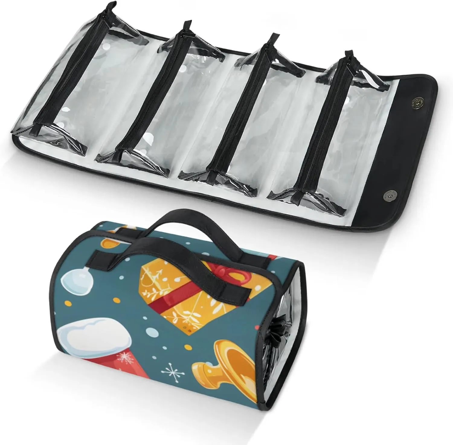 Large Capacity 4-in-1 Hanging Travel Toiletry Bag Storage Organizer With 4 Detachable Removable Zipper Clear Pouches Christmas Sock