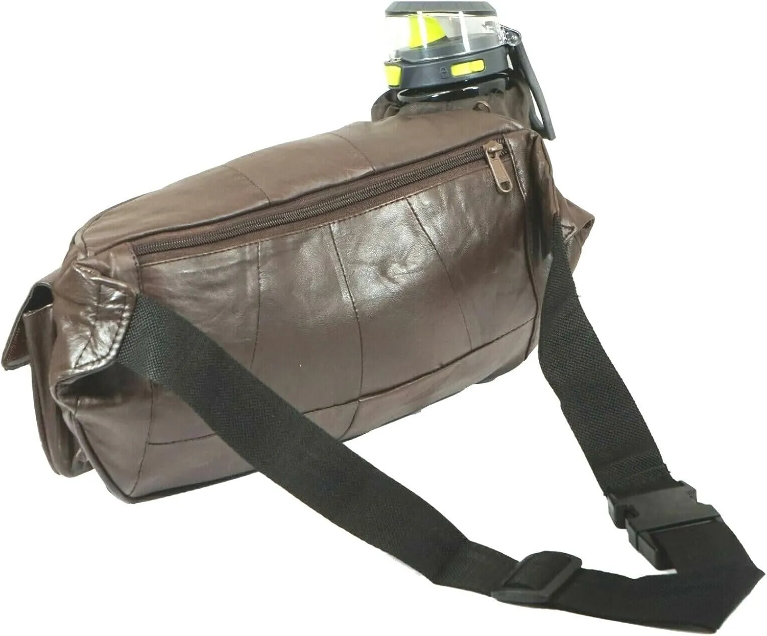 Leather Fanny Pack with Multiple Zippered Compartments, Black (1201, Brown)