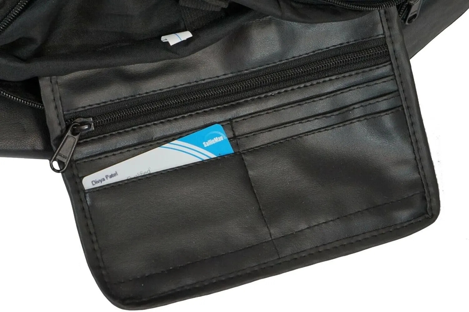Leather Fanny Pack with Multiple Zippered Compartments, Black (1405, Black)