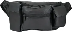 Leather Fanny Pack with Multiple Zippered Compartments, Black (1405, Black)
