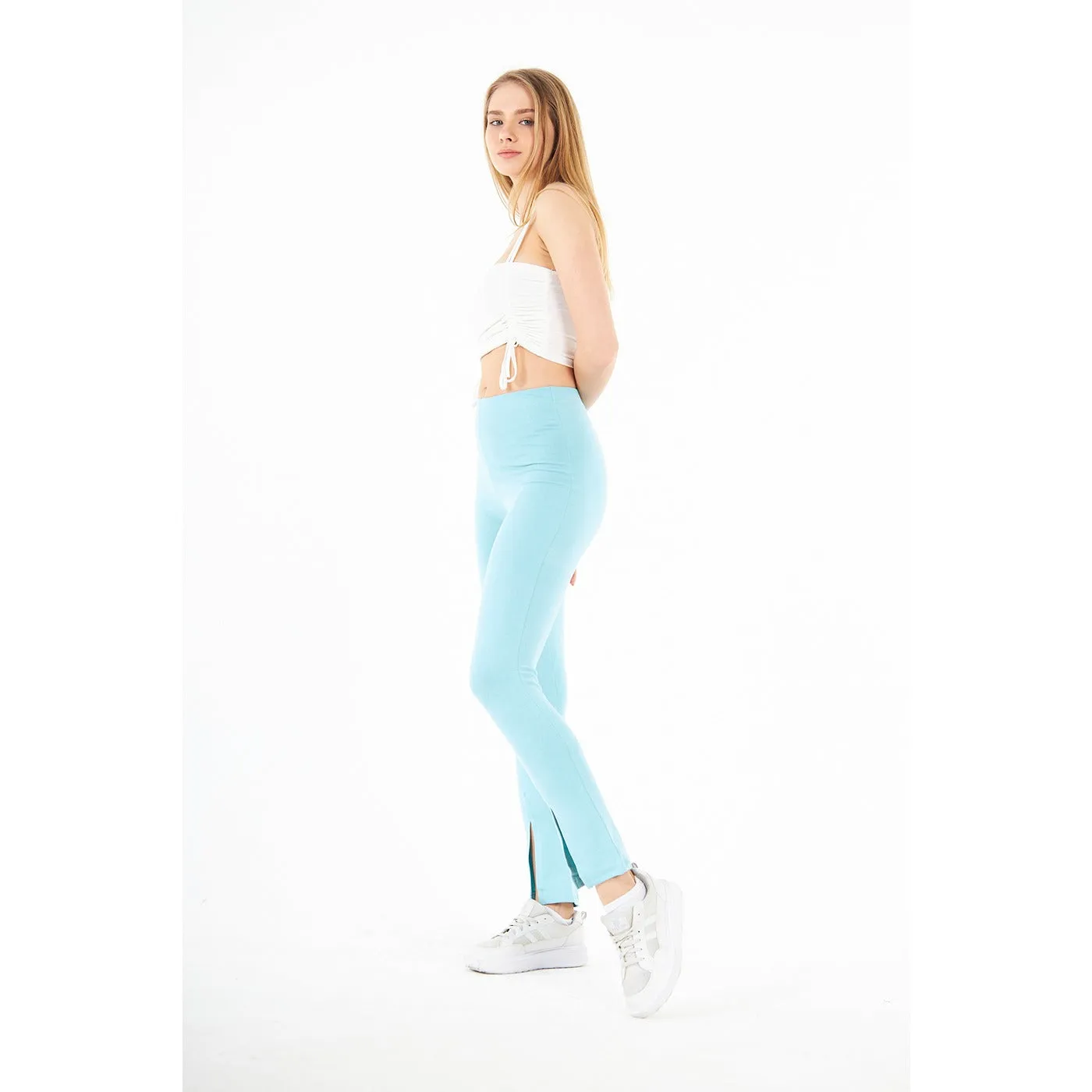 Light Blue Split Hem Leggings