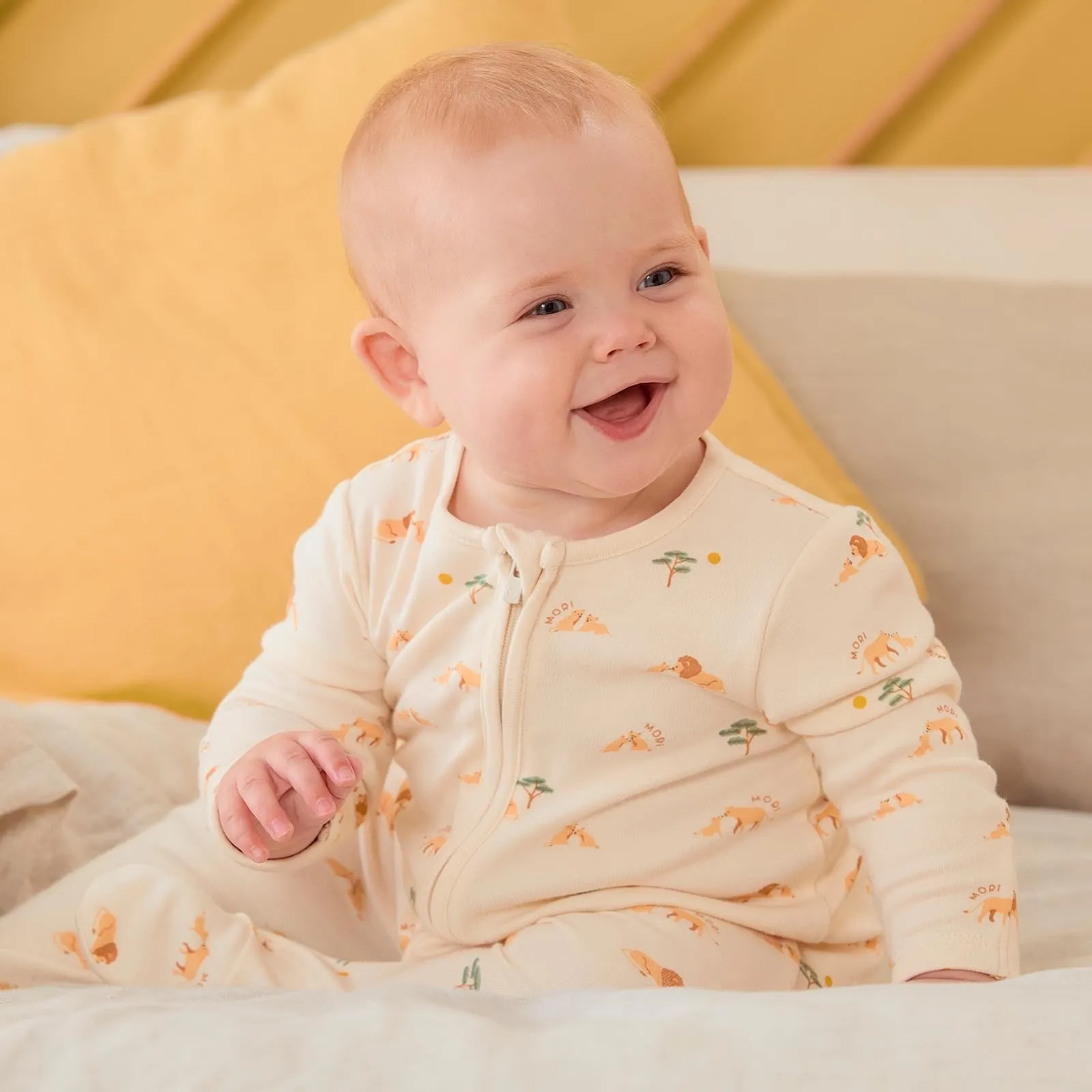 Lion & Striped Ribbed Clever Zip Baby Pajamas 2 Pack