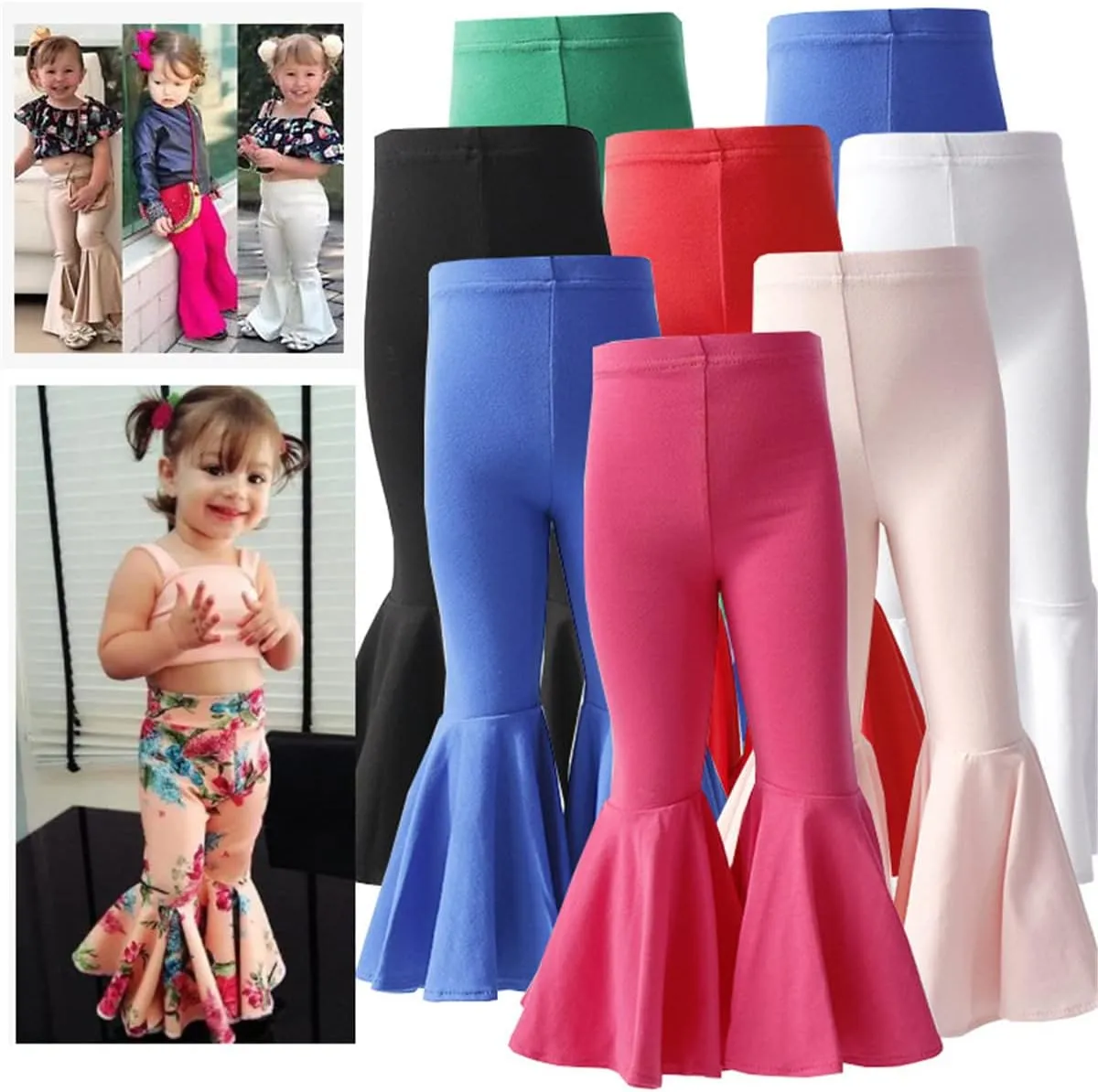 Little Baby Girls Leggings Fashion Ruffle Stretch Bell Bottom Flare Pants High Waist Yoga Trousers