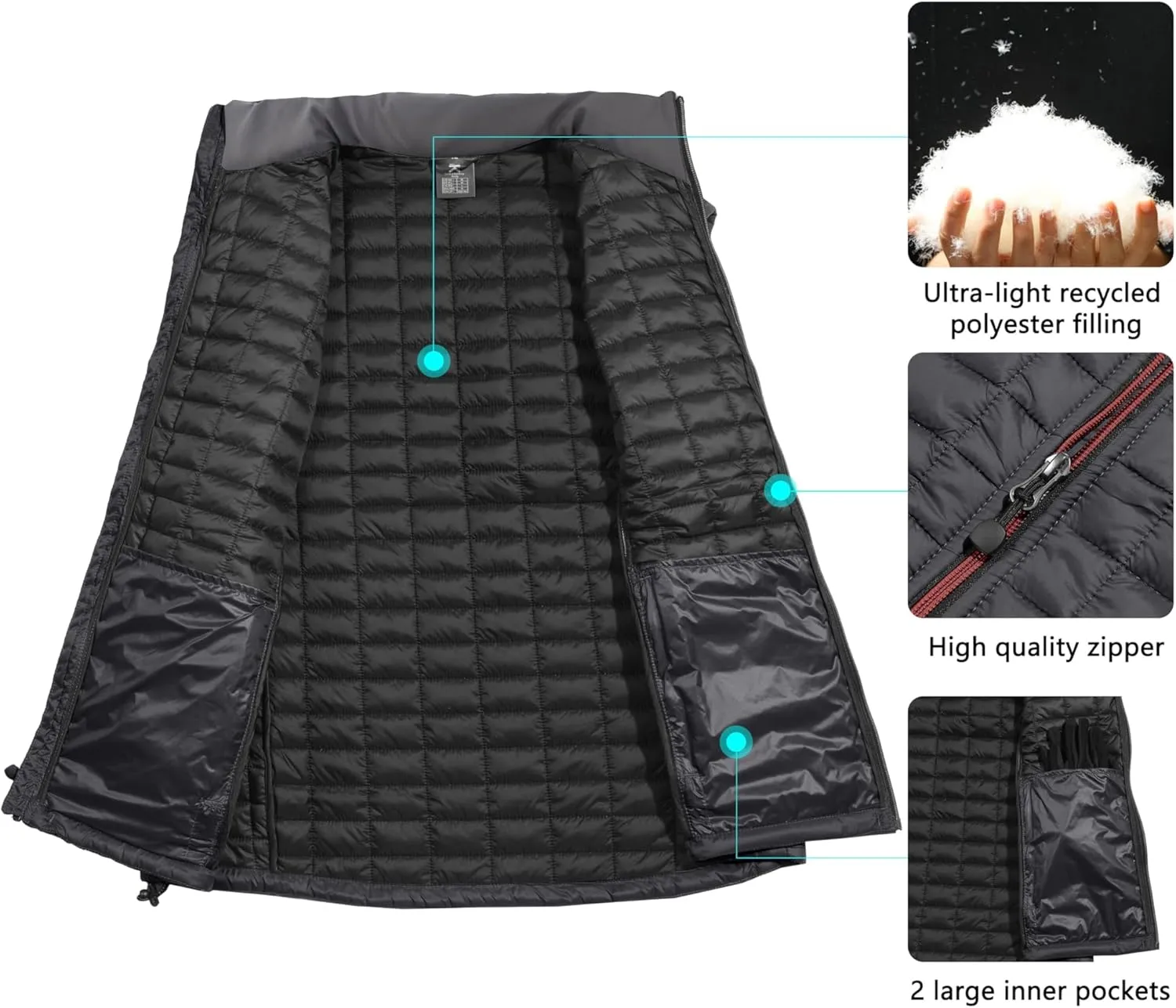 Little Donkey Andy Men's Puffer Vest, Lightweight Warm Sleeveless Jacket for Hiking Travel Golf