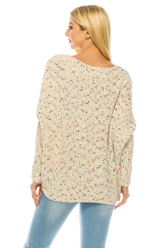 Loose Pullover Knit Multi Color Sweater