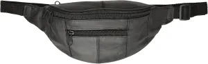Marshal Genuine Leather Slim Waist Pack Pouch with Zippered Pockets (Black)