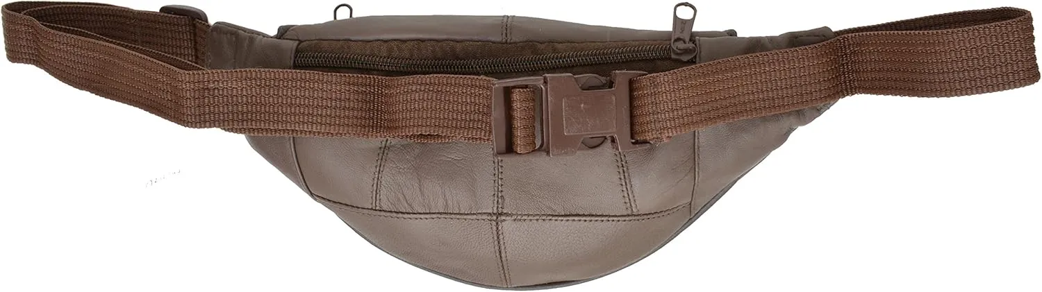 Marshal Genuine Leather Slim Waist Pack Pouch with Zippered Pockets (Brown)