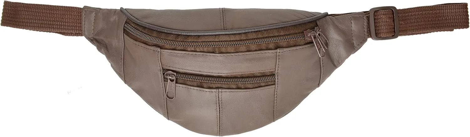 Marshal Genuine Leather Slim Waist Pack Pouch with Zippered Pockets (Brown)