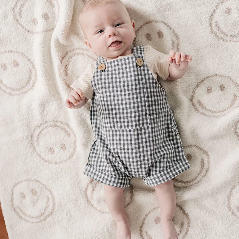 Mebie Baby - Linen Shorts Overalls in Gingham
