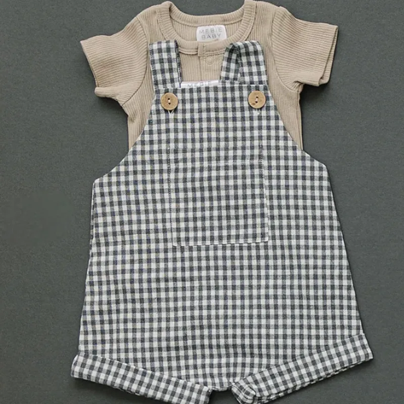 Mebie Baby - Linen Shorts Overalls in Gingham