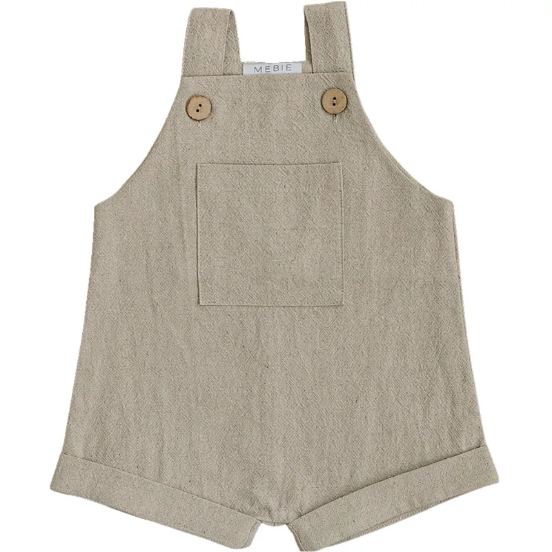 Mebie Baby - Linen Shorts Overalls in Oatmeal