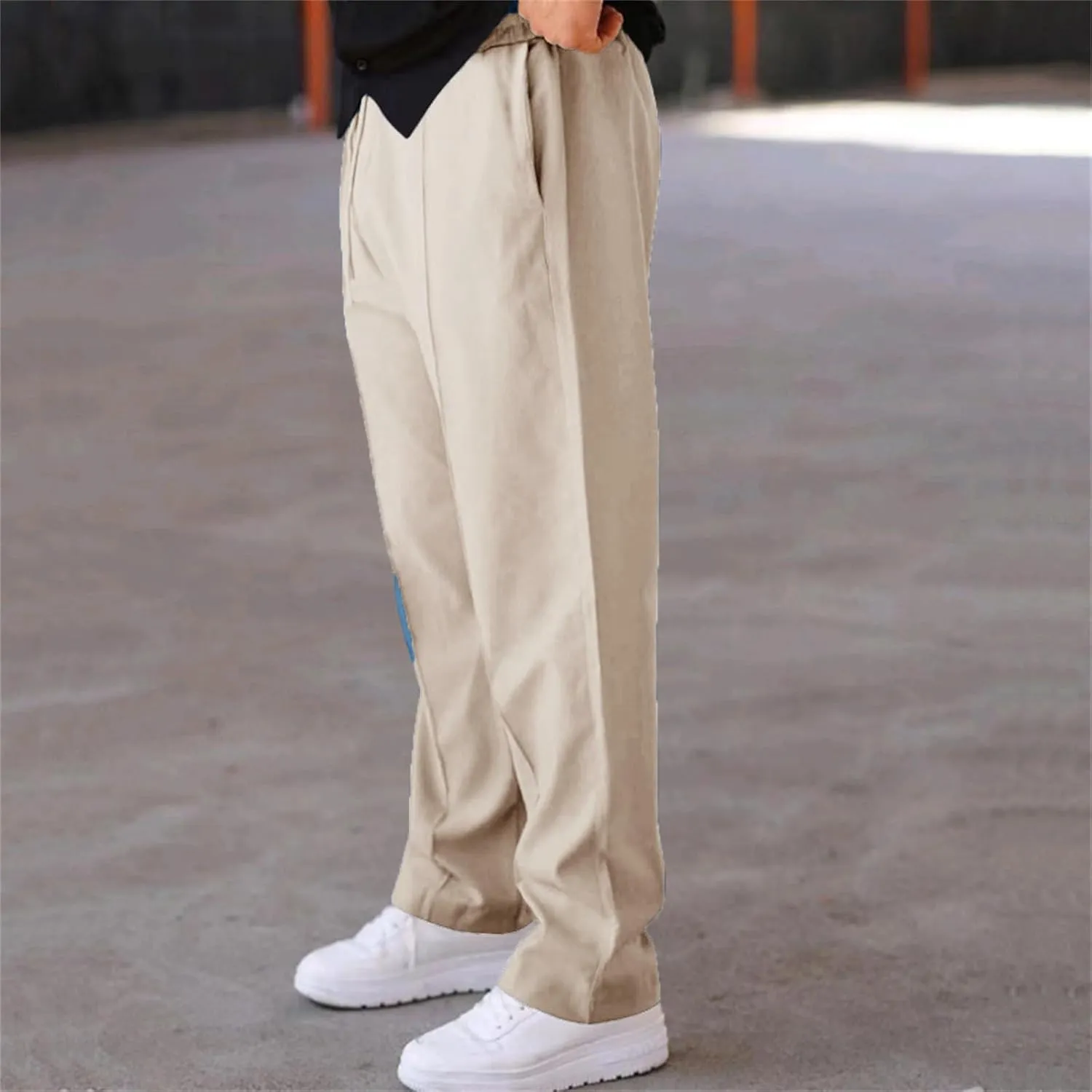 Men's Classic Chino Pants Bottom Sweatpants Cotton Linen Yoga Pants Solid Color Casual Trousers with Pockets