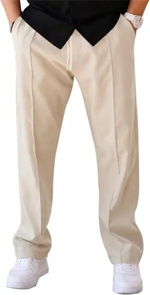 Men's Classic Chino Pants Bottom Sweatpants Cotton Linen Yoga Pants Solid Color Casual Trousers with Pockets