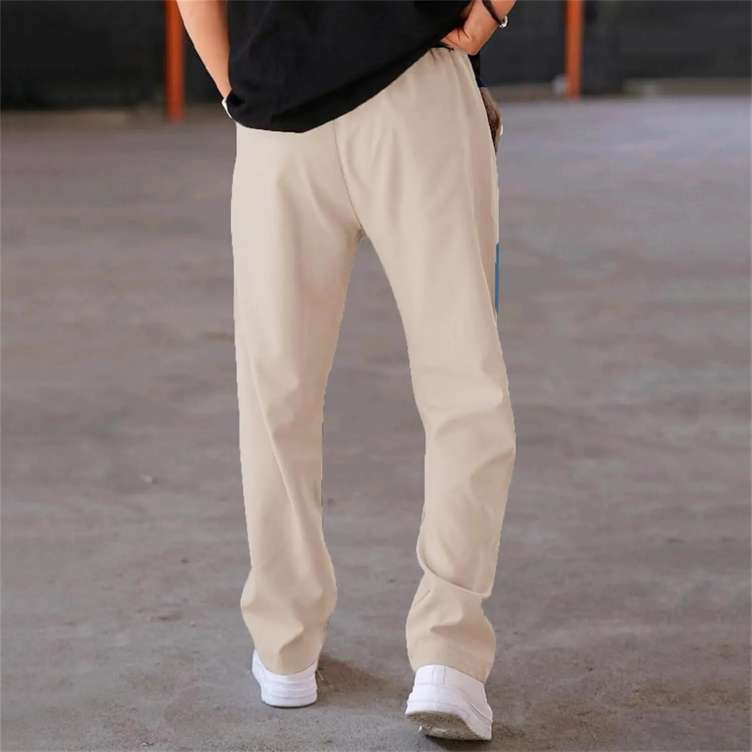 Men's Classic Chino Pants Bottom Sweatpants Cotton Linen Yoga Pants Solid Color Casual Trousers with Pockets