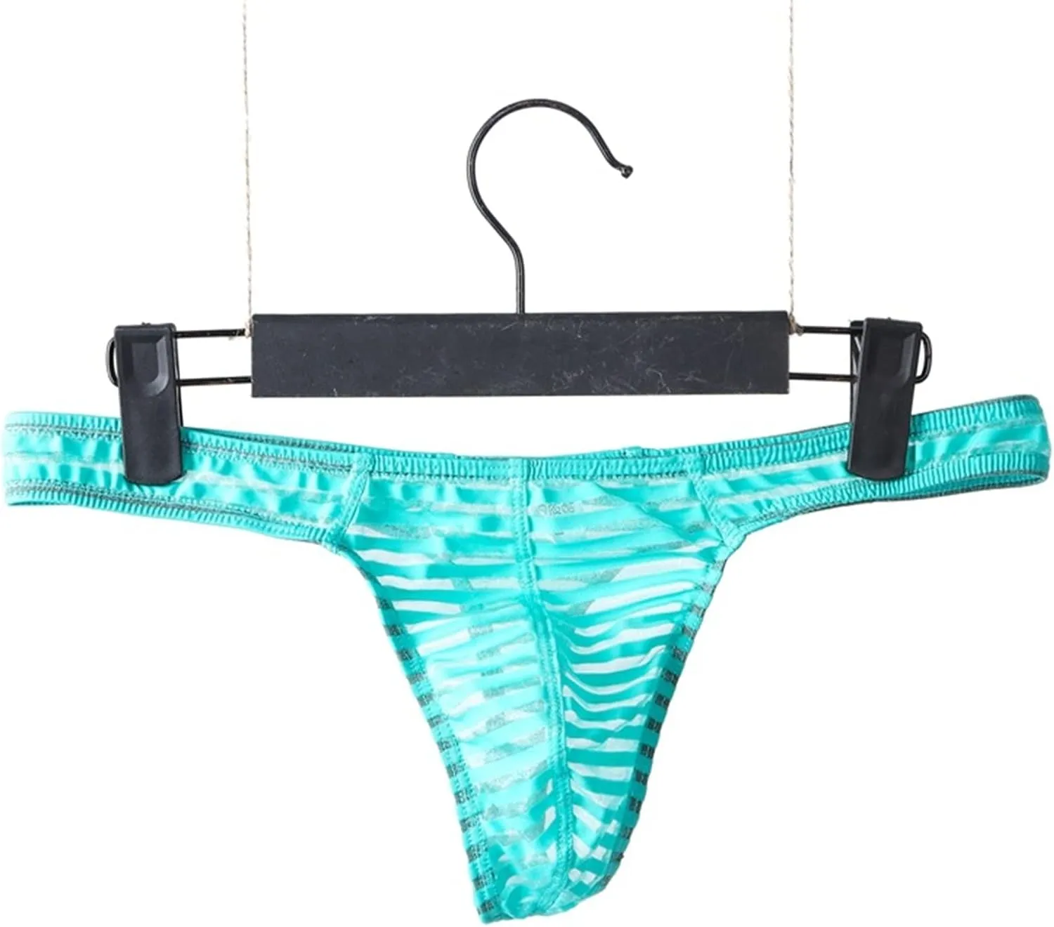 Men's Low Waist U Convex Striped Briefs Sexy Mesh Translucent G String T Back Bikini Underwear Sheer Ice Silk Thongs