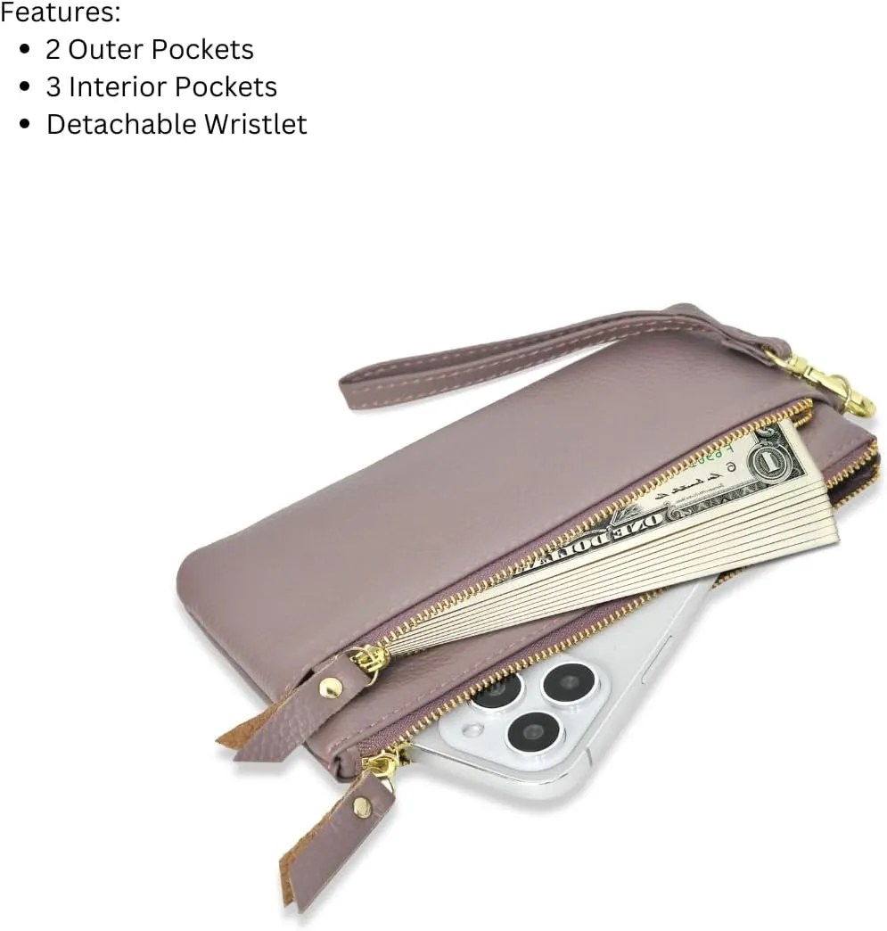 NGIL Genuine Leather Wristlet RFID Blocking Wallet, Zippered Wristlet Wallets for Women