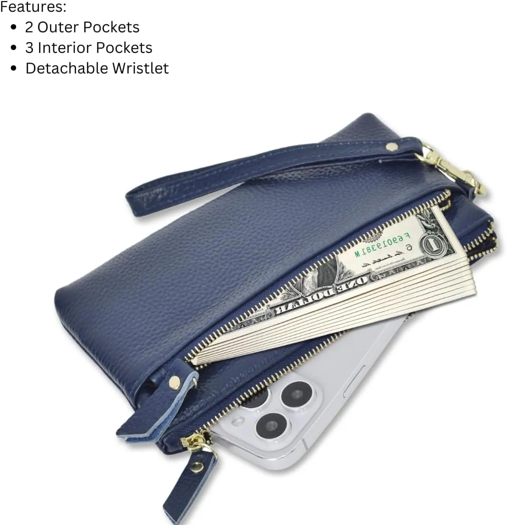 NGIL Genuine Leather Wristlet RFID Blocking Wallet, Zippered Wristlet Wallets for Women