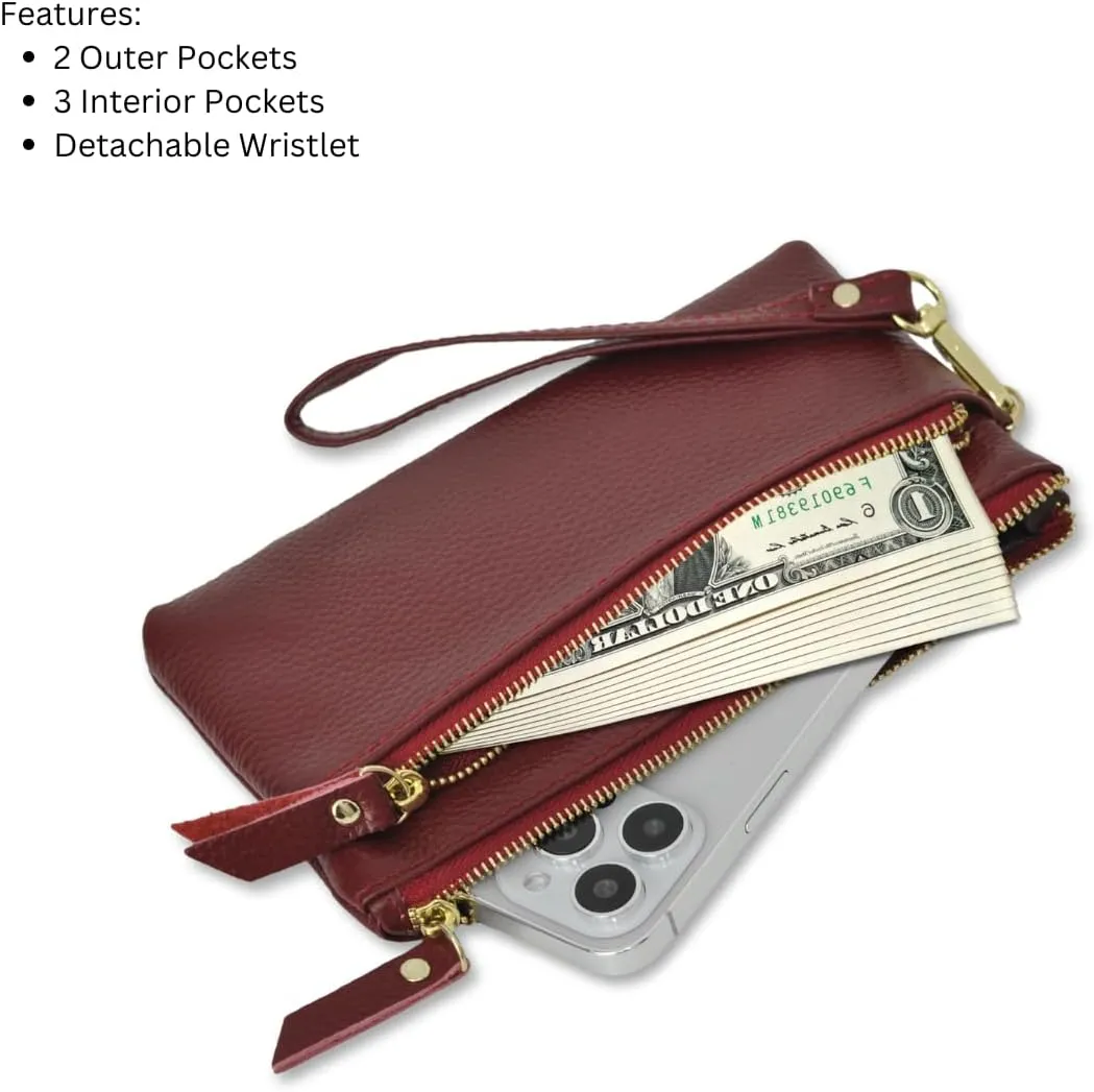 NGIL Genuine Leather Wristlet RFID Blocking Wallet, Zippered Wristlet Wallets for Women