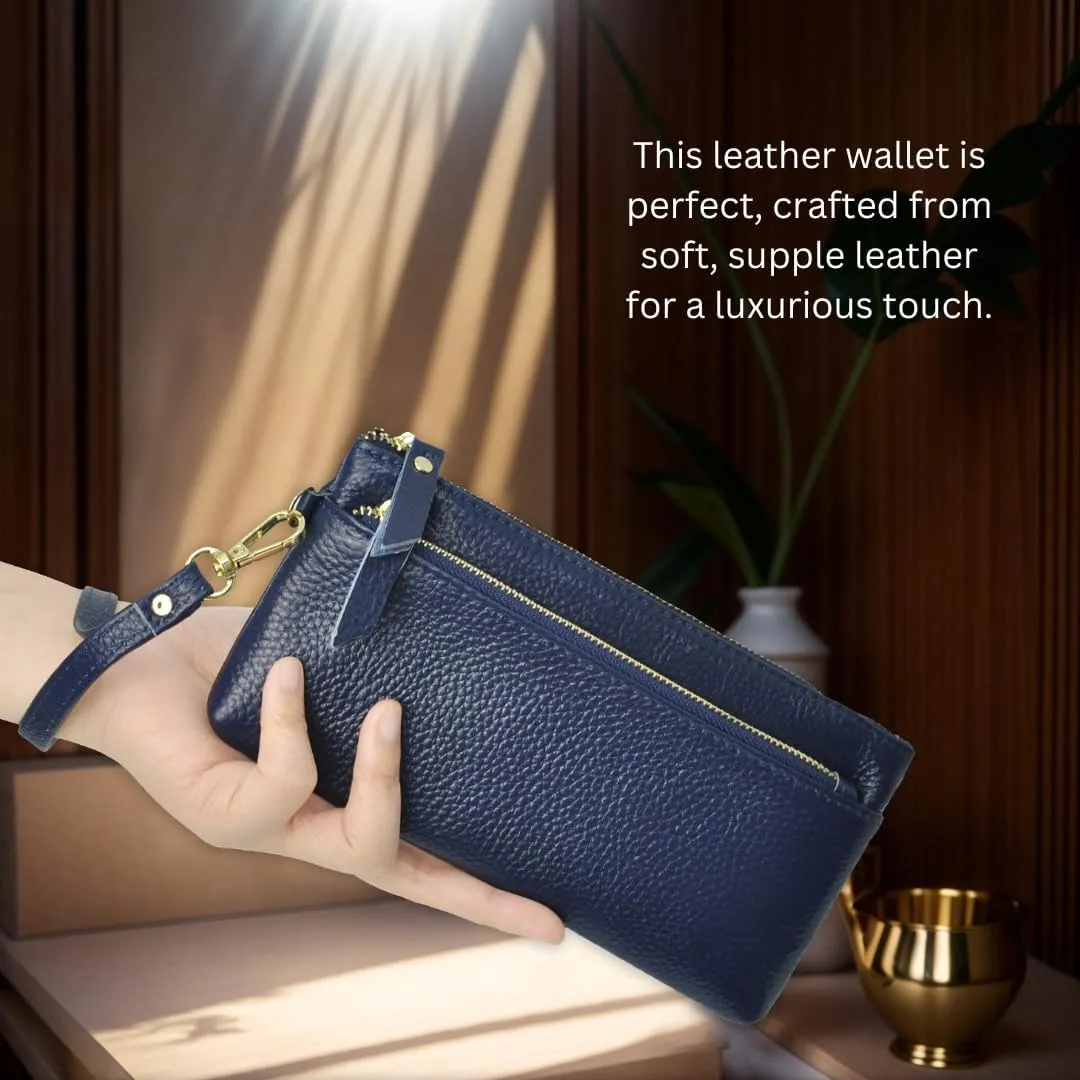 NGIL Genuine Leather Wristlet RFID Blocking Wallet, Zippered Wristlet Wallets for Women