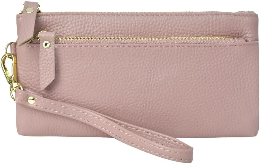 NGIL Genuine Leather Wristlet RFID Blocking Wallet, Zippered Wristlet Wallets for Women