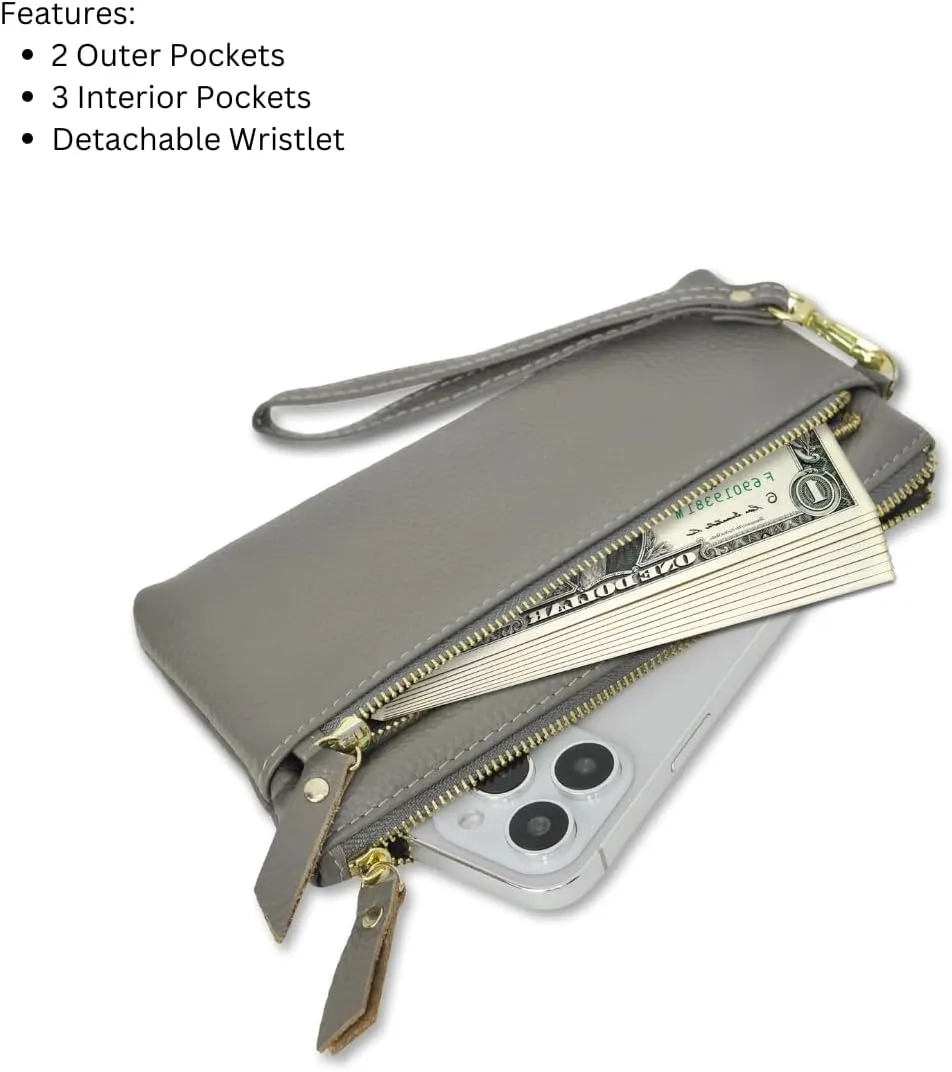NGIL Genuine Leather Wristlet RFID Blocking Wallet, Zippered Wristlet Wallets for Women