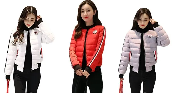 Quilted Cotton Women's Bomber Jacket: Padded Short High-Quality Winter Essential Parka Coat