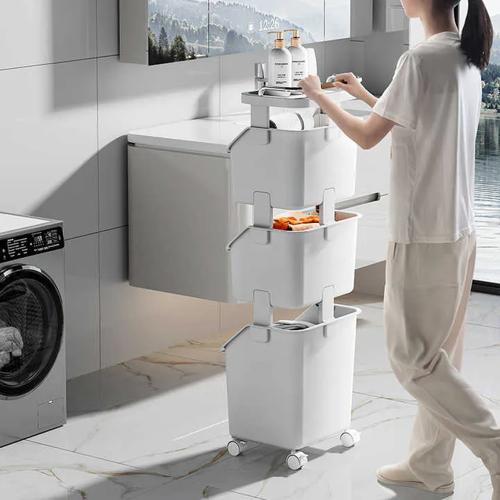 Rmier Large Capacity Plastic Handle Wheels Multi-layer Detachable Multi-layer Removable Home Storage Basketعجلات بمقبض من البلاستيك سعة كبيرة Rmier متعددة الطبقات قابلة للفصل وطبقات متعددة قابلة للإزالة في المنزل