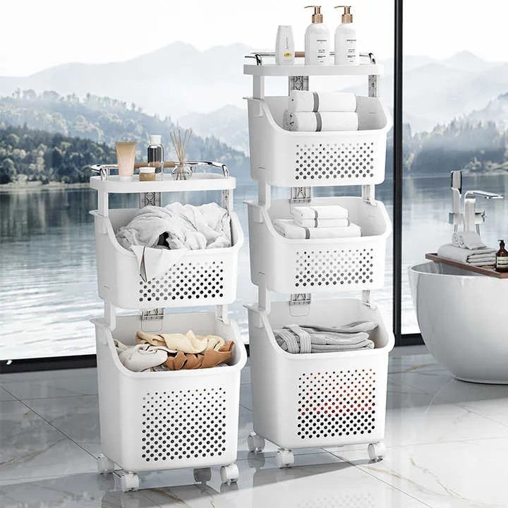 Rmier Large Capacity Plastic Handle Wheels Multi-layer Detachable Multi-layer Removable Home Storage Basketعجلات بمقبض من البلاستيك سعة كبيرة Rmier متعددة الطبقات قابلة للفصل وطبقات متعددة قابلة للإزالة في المنزل