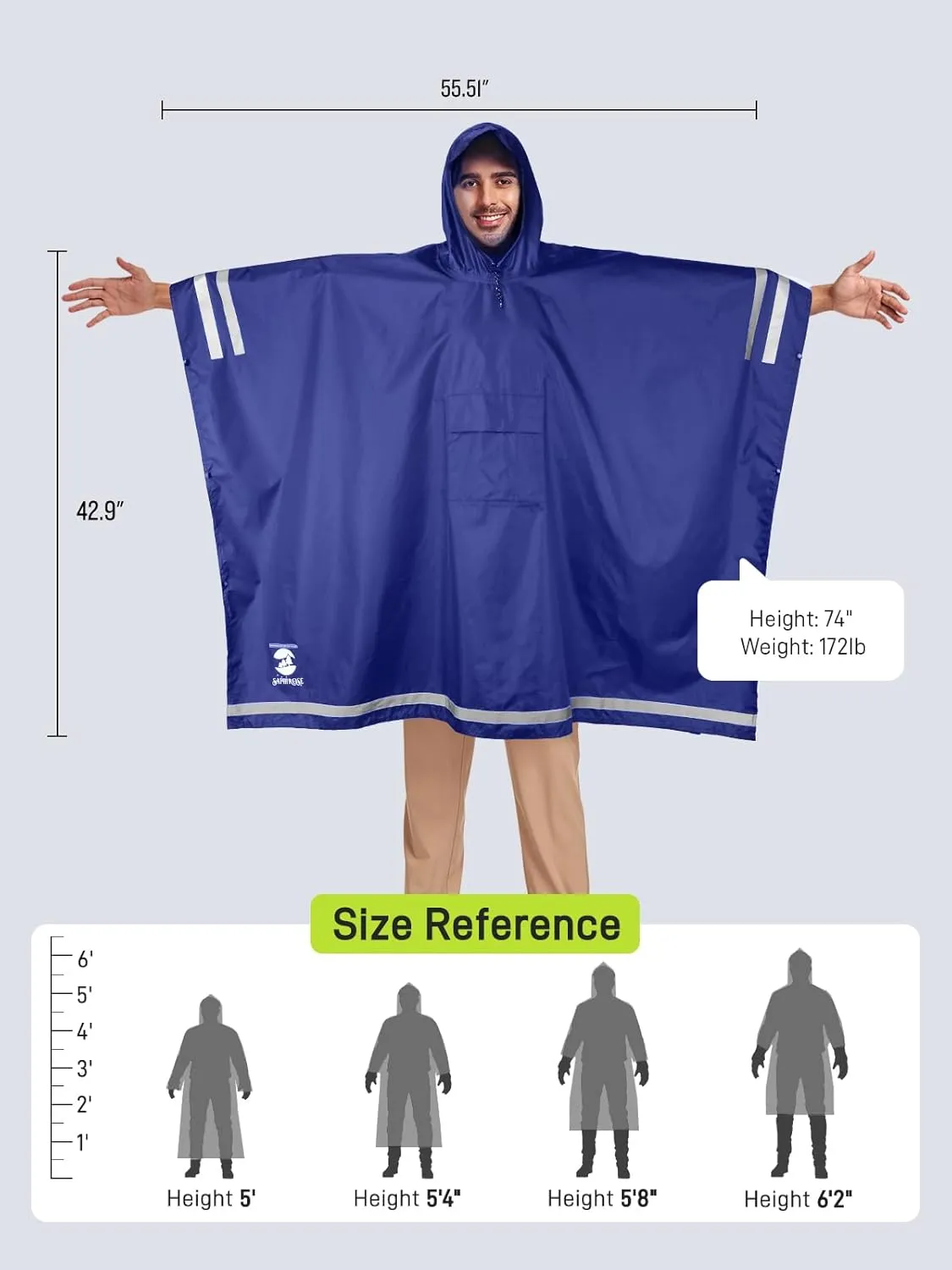 SaphiRose Hooded Rain Poncho Waterproof Raincoat Jacket for Men Women Adults