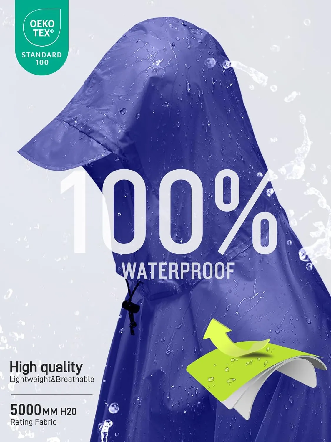 SaphiRose Hooded Rain Poncho Waterproof Raincoat Jacket for Men Women Adults