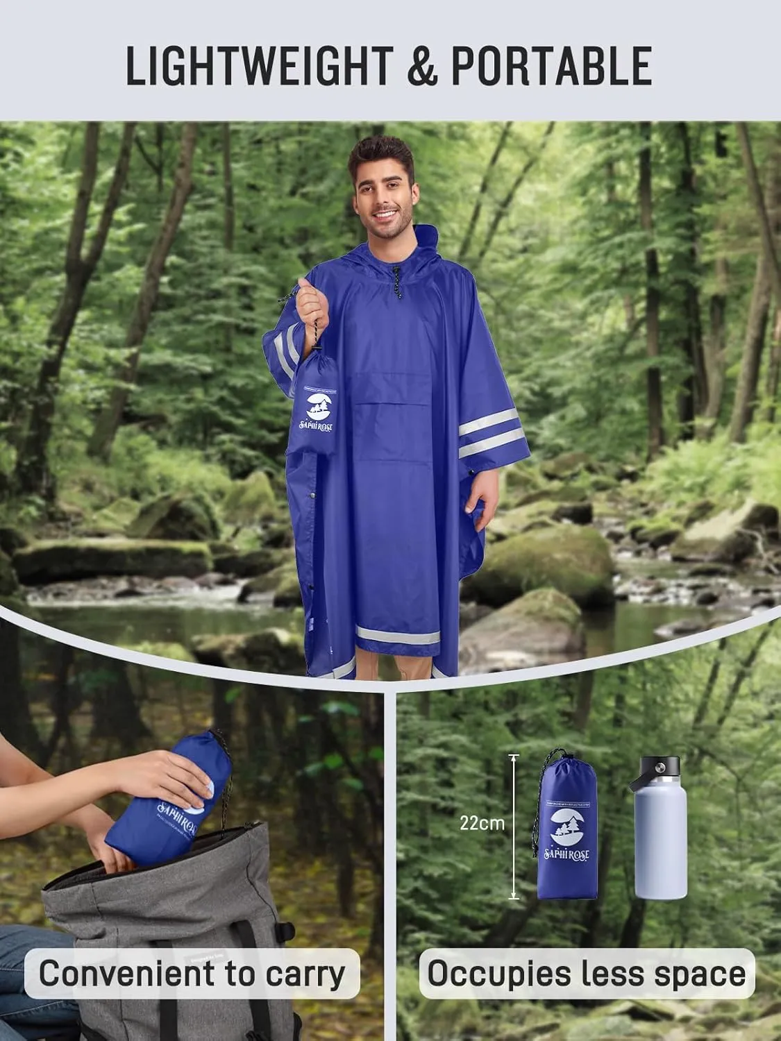 SaphiRose Hooded Rain Poncho Waterproof Raincoat Jacket for Men Women Adults