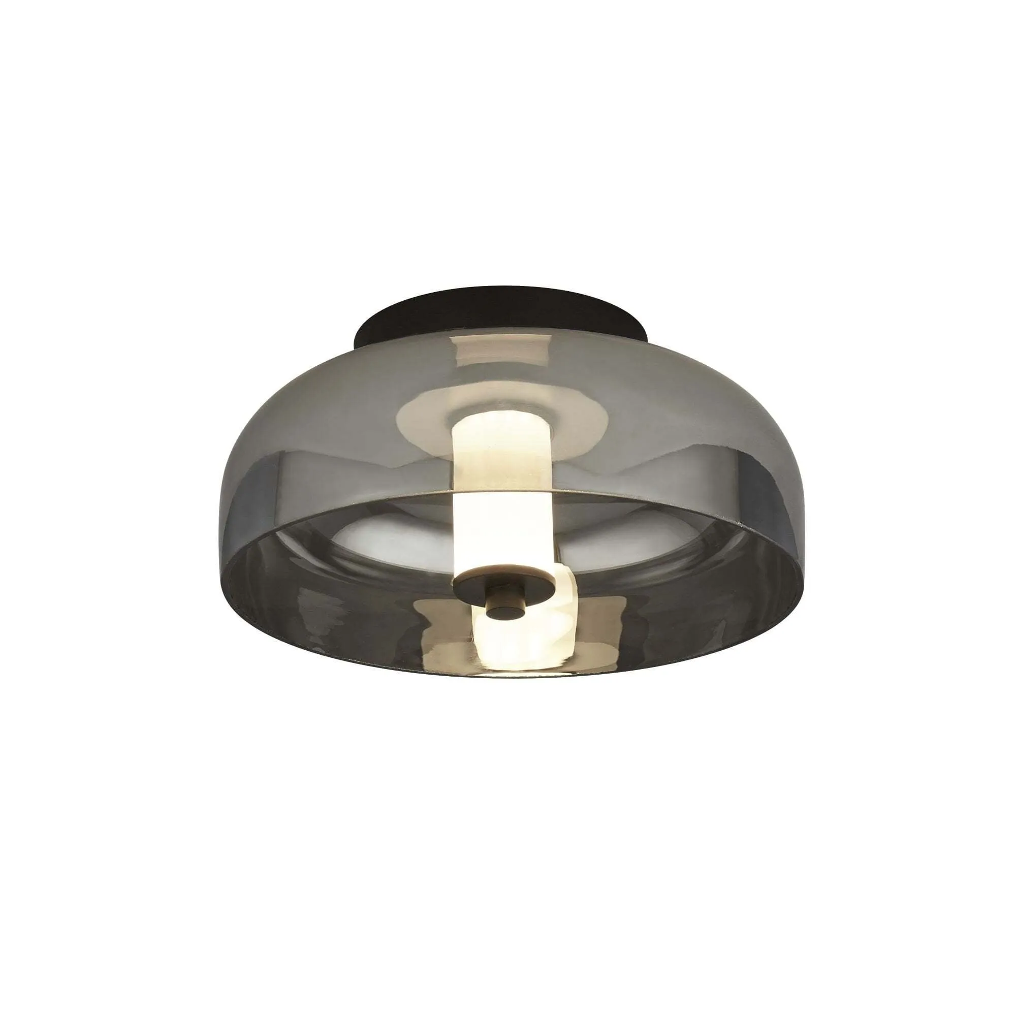 Searchlight 59804-1SM | Frisbee LED Flush | Matt Black & Smoked Glass