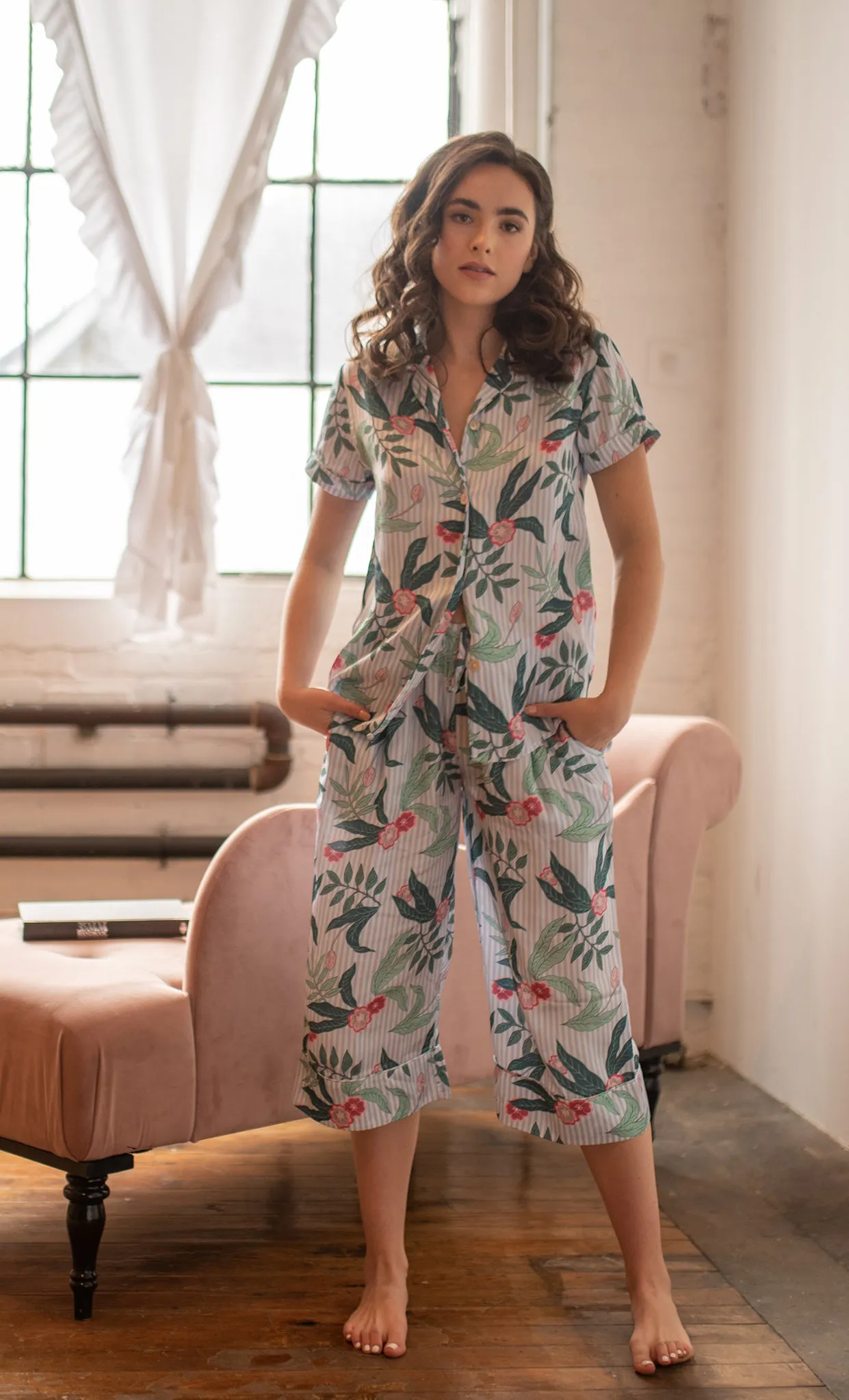 Short Sleeve   Capri Pant Pajama Set (Amalia Print)
