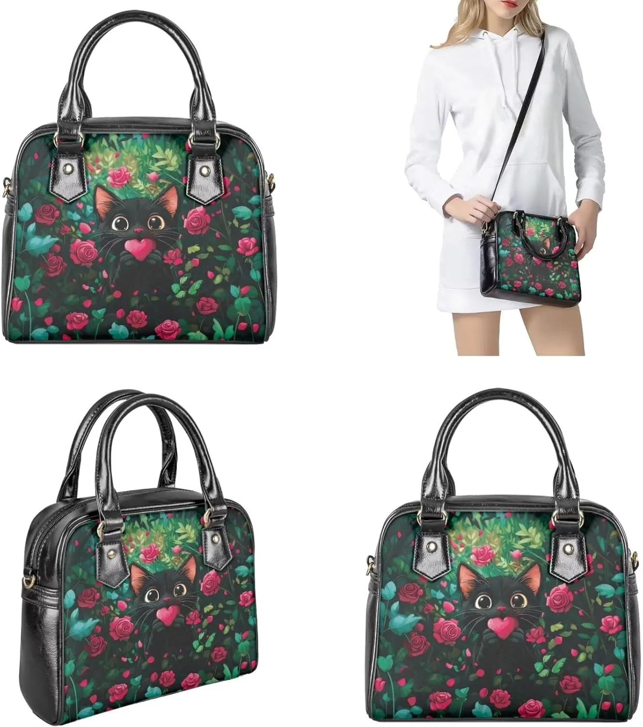 Shoulder Bag for Women Travel Leather Saddle Purse Zippered Wallet 3 Pcs
