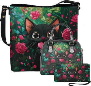 Shoulder Bag for Women Travel Leather Saddle Purse Zippered Wallet 3 Pcs