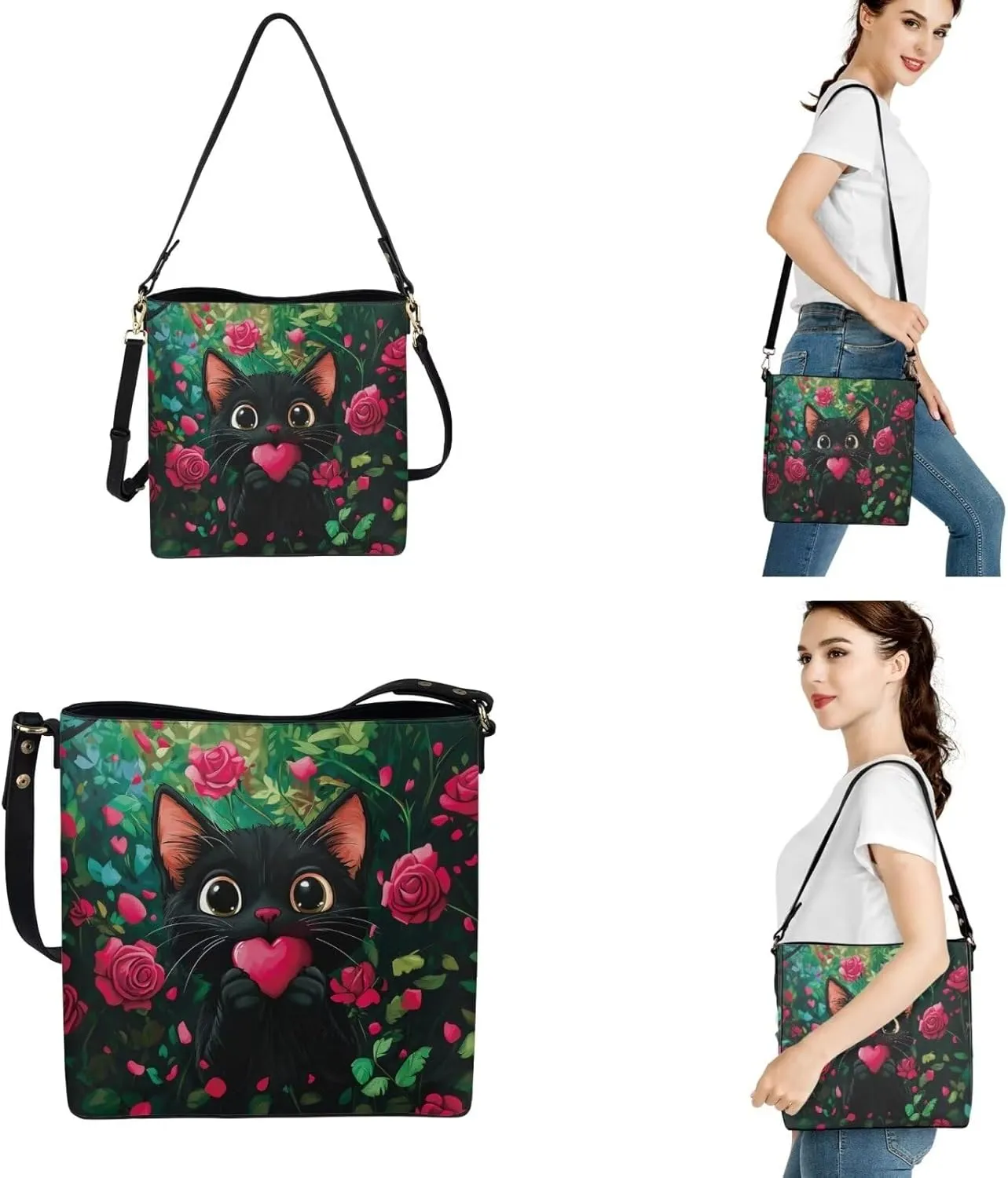 Shoulder Bag for Women Travel Leather Saddle Purse Zippered Wallet 3 Pcs