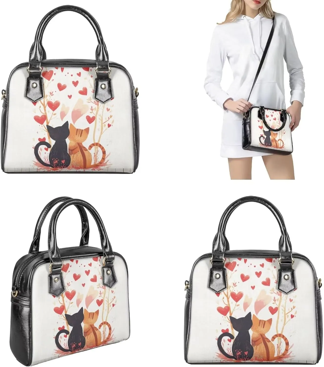 Shoulder Bag for Women Travel Leather Saddle Purse Zippered Wallet 3 Pcs
