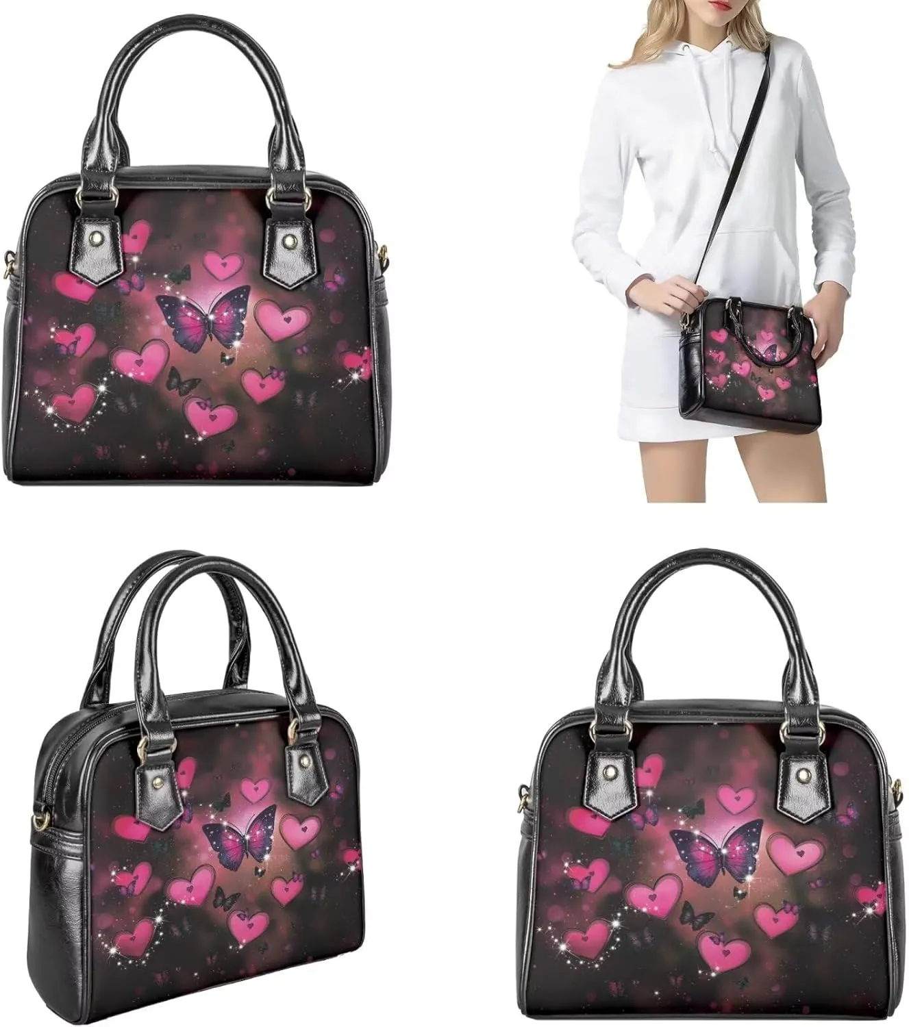 Shoulder Bag for Women Travel Leather Saddle Purse Zippered Wallet 3 Pcs