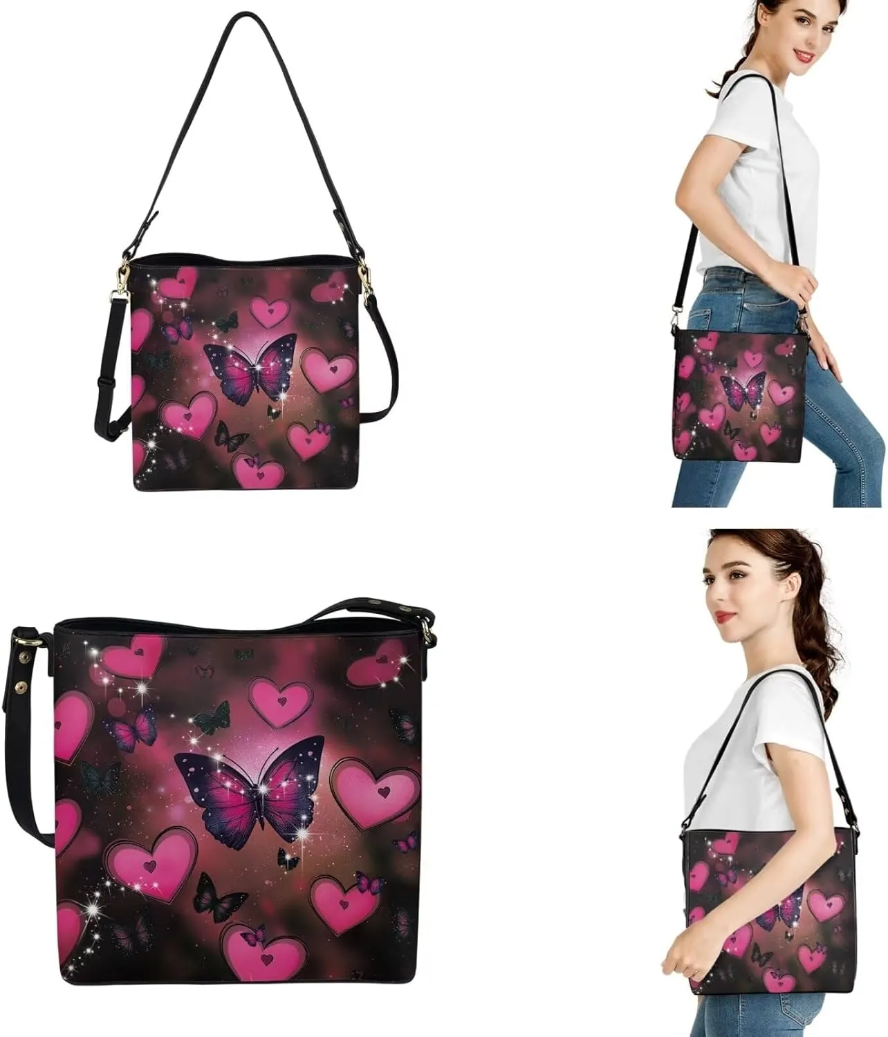 Shoulder Bag for Women Travel Leather Saddle Purse Zippered Wallet 3 Pcs