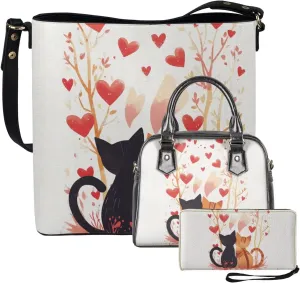 Shoulder Bag for Women Travel Leather Saddle Purse Zippered Wallet 3 Pcs