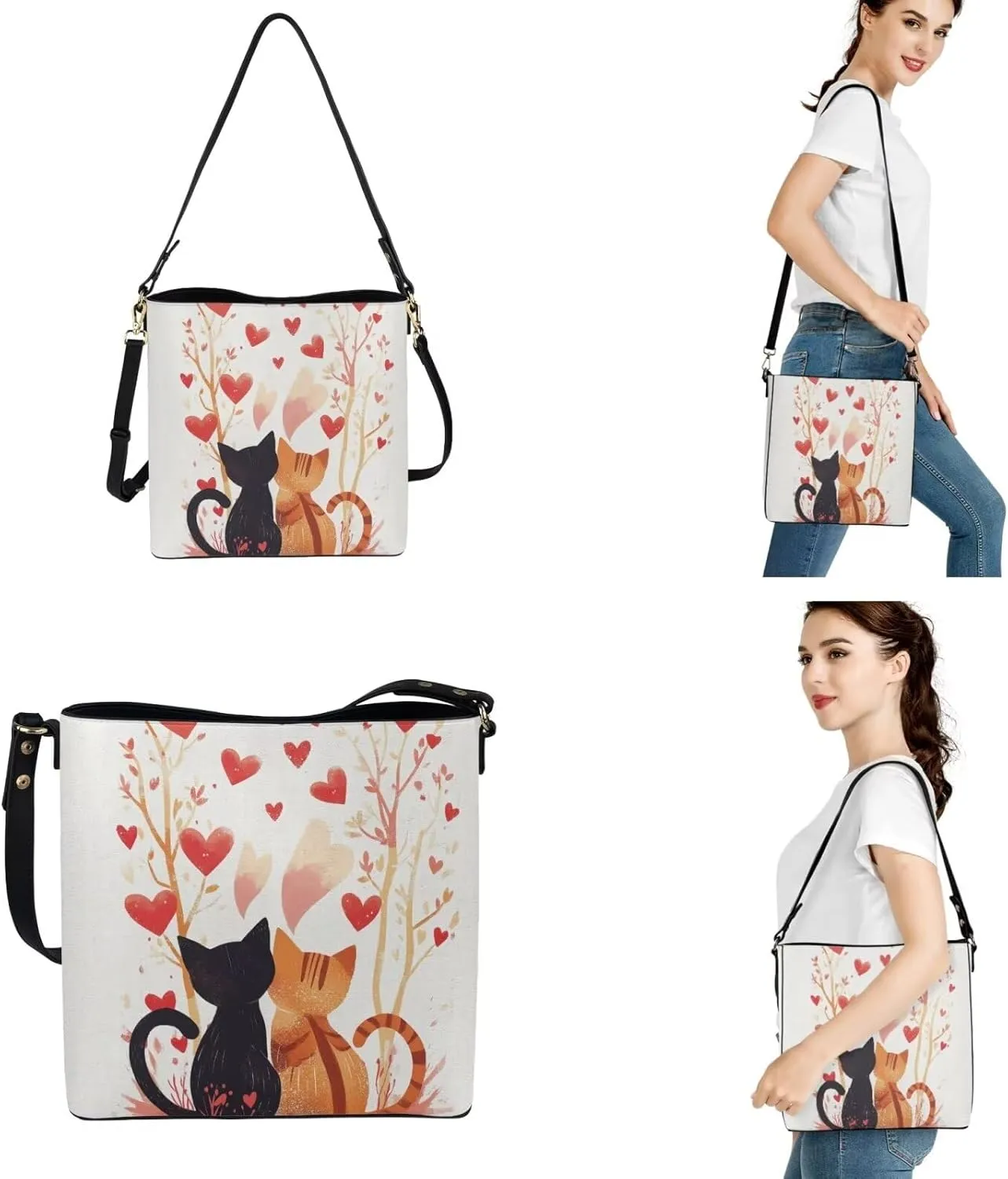 Shoulder Bag for Women Travel Leather Saddle Purse Zippered Wallet 3 Pcs