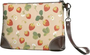 Small Clutch Purses for Women - Cute Compact Strawberry Leather Wristlet Wallets for Women with Wrist Strap