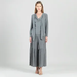 Soft Pleat Knit - 2pc Cardigan & Cowl Tank Twinset - Olive
