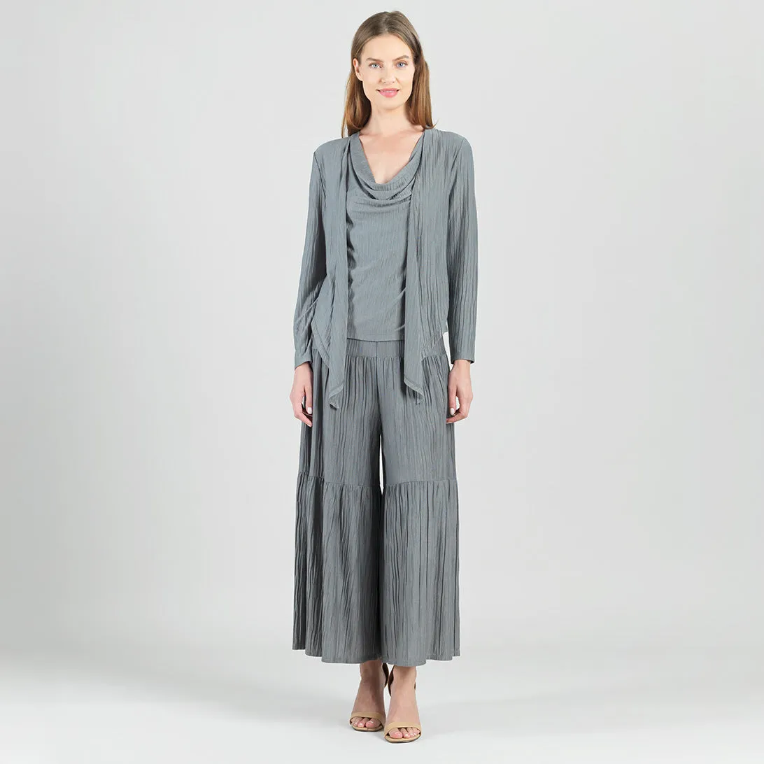 Soft Pleat Knit - 2pc Cardigan & Cowl Tank Twinset - Olive