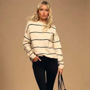 Stripe Long Sleeve Sweater (Black   Cream)