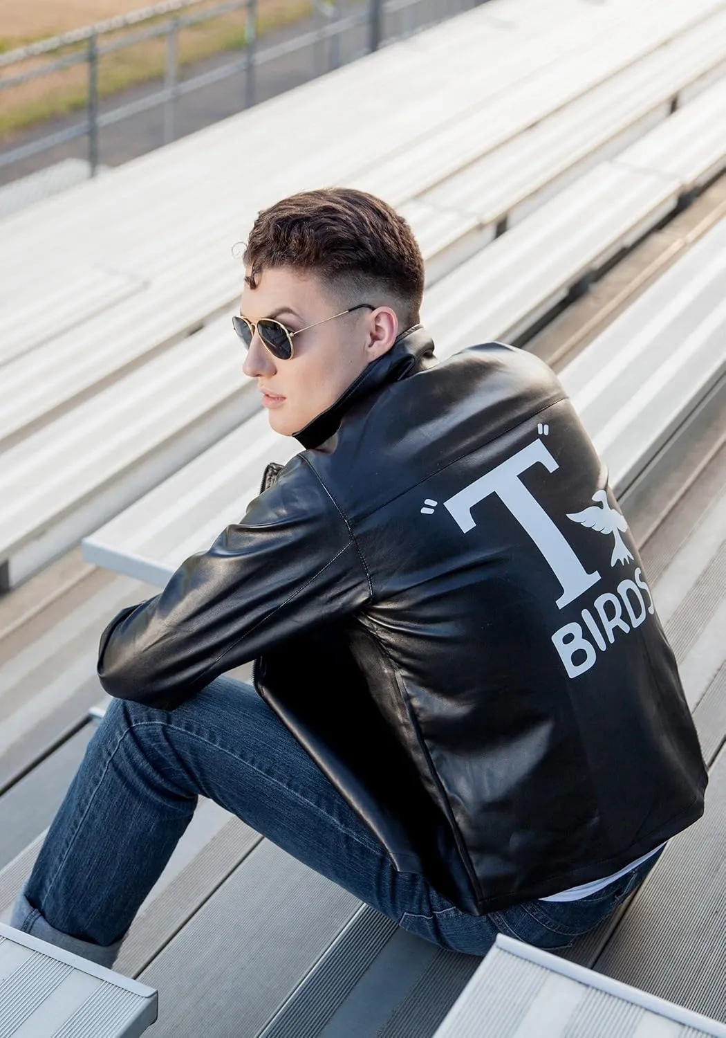 T-Birds Jacket for Men | Adult Grease Costume | 50s Sock Hop Dance Outfit | Danny Zuko Faux Leather Coat