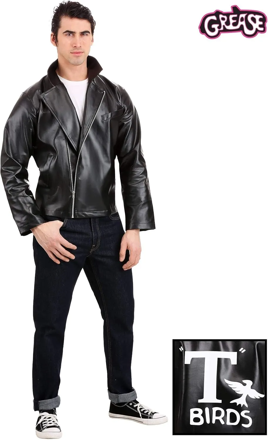T-Birds Jacket for Men | Adult Grease Costume | 50s Sock Hop Dance Outfit | Danny Zuko Faux Leather Coat