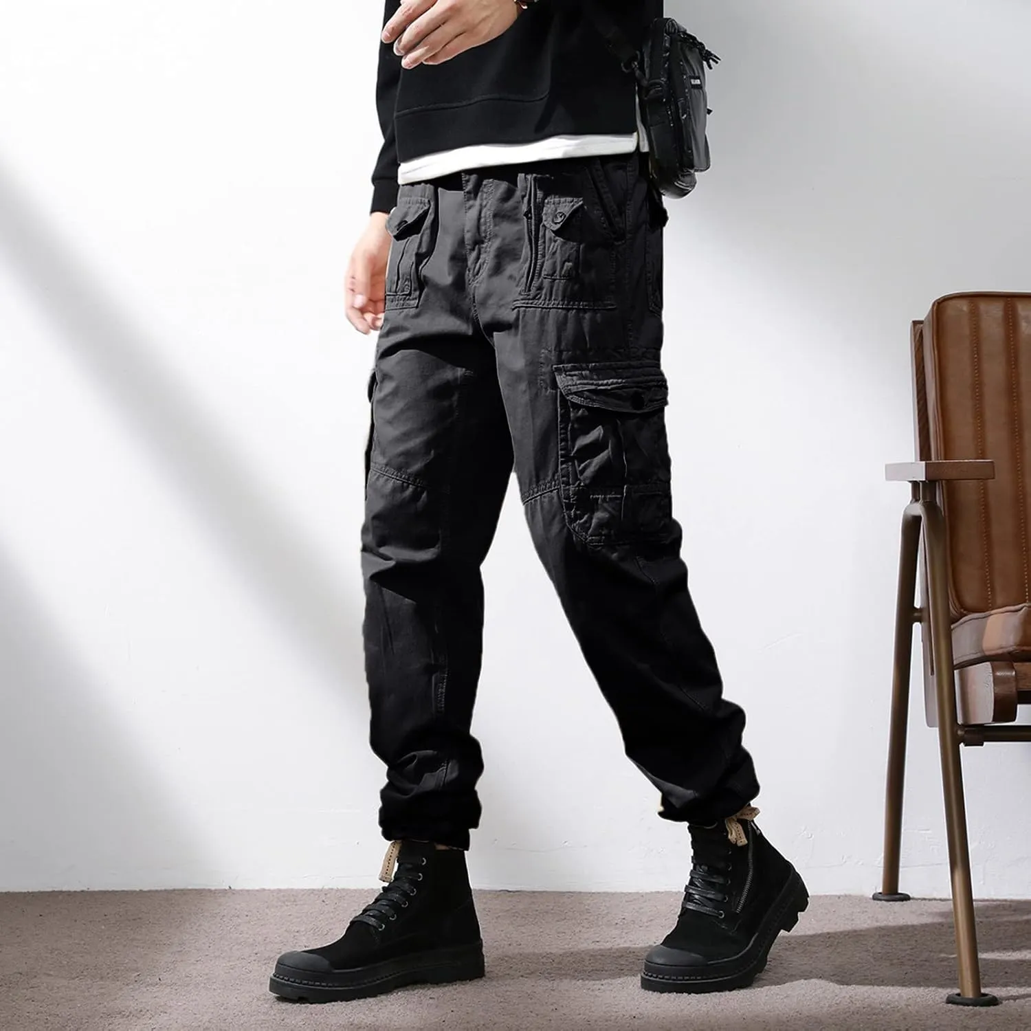 Tactical Pants for Men Stretch Lightweight Cargo Sweatpants Stretch Waistband Workout Joggers Athletic Hiking Pants