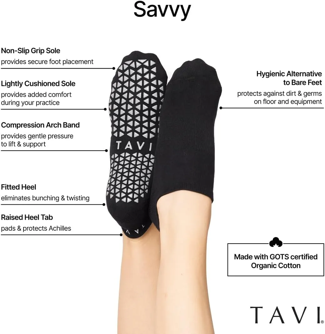 TAVI Womens Savvy Grip Socks - Pilates for Women, Slipper, Yoga, and Ballet, Barre